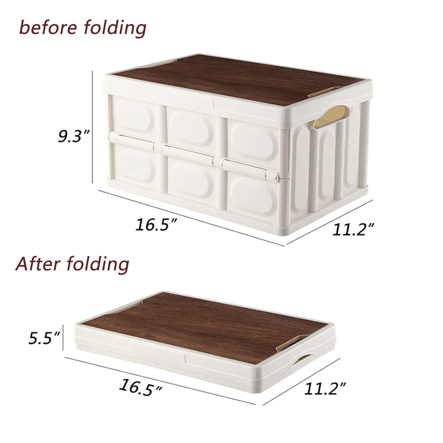Foldable Storage Bin with Wood Lids