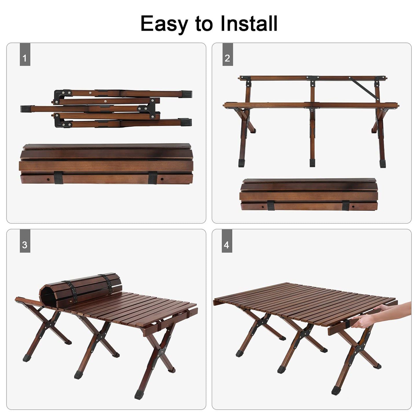 Camping Table, Wooden Folding Picnic Table in a Carry Bag